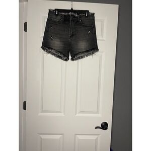 Risen ireland black fray Raw Hem Denim Jean shorts large NWT